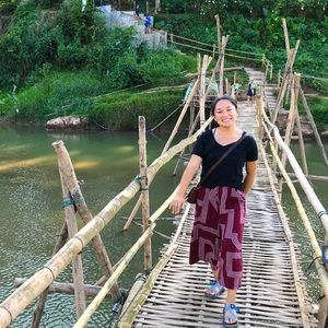 Red printed flowy pants